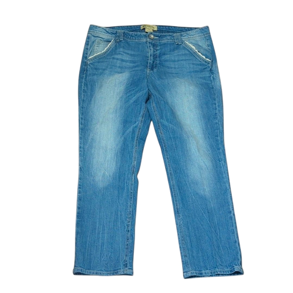 Democracy Light Wash Straight Leg Jeans with Lace Trim Pockets Size 12